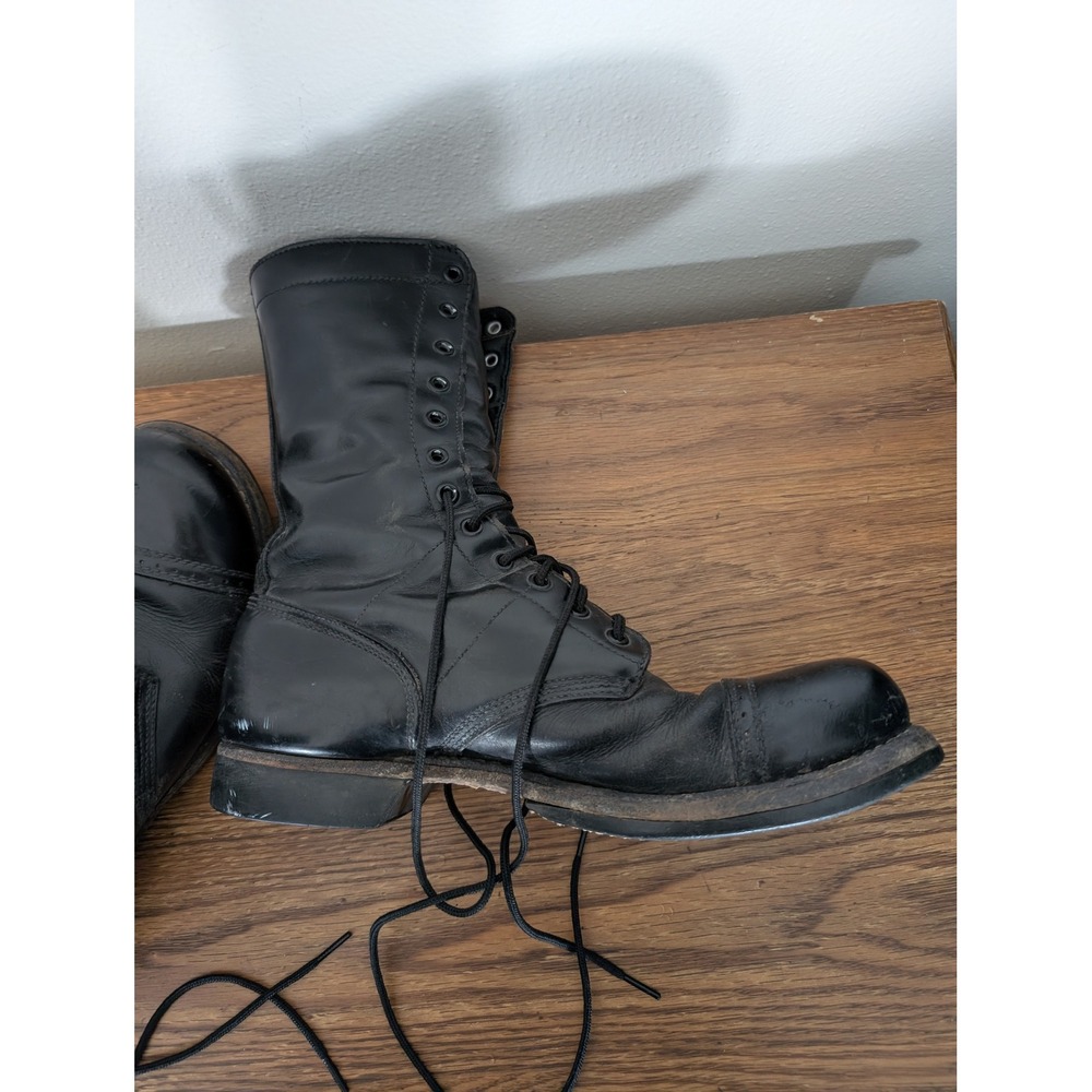 Vintage Men  Siz11 Black Leather Paratrooper Jump Boots Cap Toe Combat Military - Picture 6 of 16